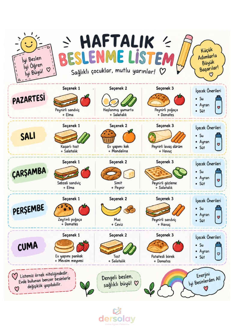 Haftalık Beslenme Listesi