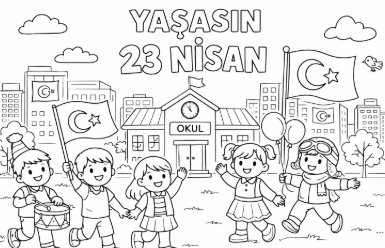 yaşasın 23 nisan siyah beyaz boyama pano
