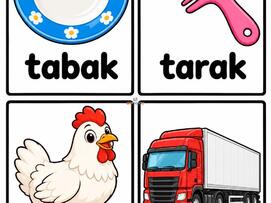 T sesi içeren resimli kelime kartları