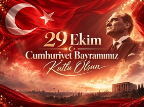 29 Ekim Cumhuriyet Bayramımız Kutlu Olsun - Atatürk ve Türk bayraklı kutlama afişi