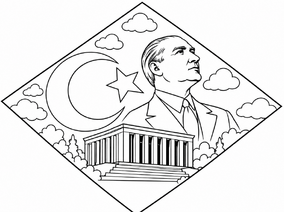 Atatürk, ay yıldız ve Anıtkabir desenli 29 Ekim uçurtma boyama şablonu