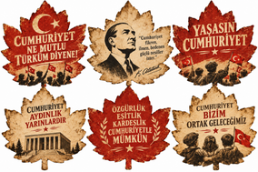 Cumhuriyet Bayramı için Atatürk ve Türk bayraklı süsleme yaprakları