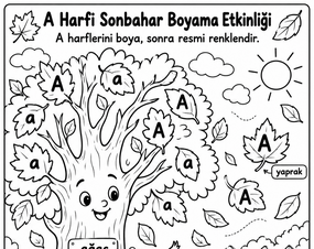 Büyük A ve küçük a harfleri içeren sonbahar boyama etkinliği